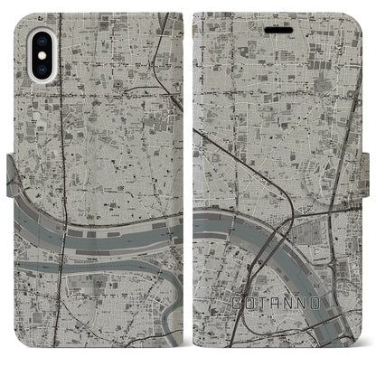 【五反野（東京都）】地図柄iPhoneケース（手帳タイプ）モノトーン・iPhone XS Max 用