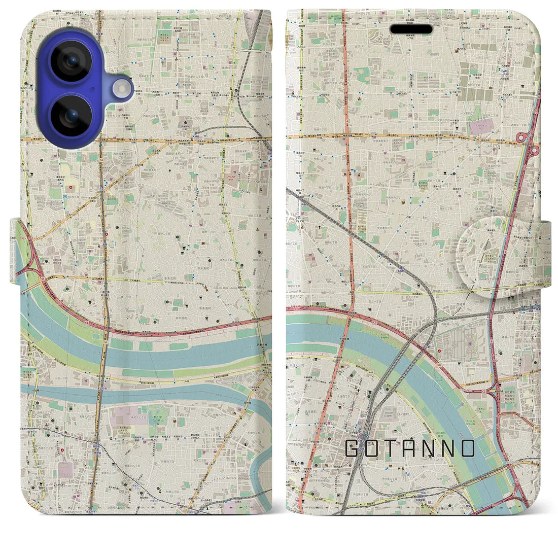 【五反野(東京都)】地図柄iPhoneケース(手帳タイプ)ナチュラル・iPhone 16 Pro Max 用