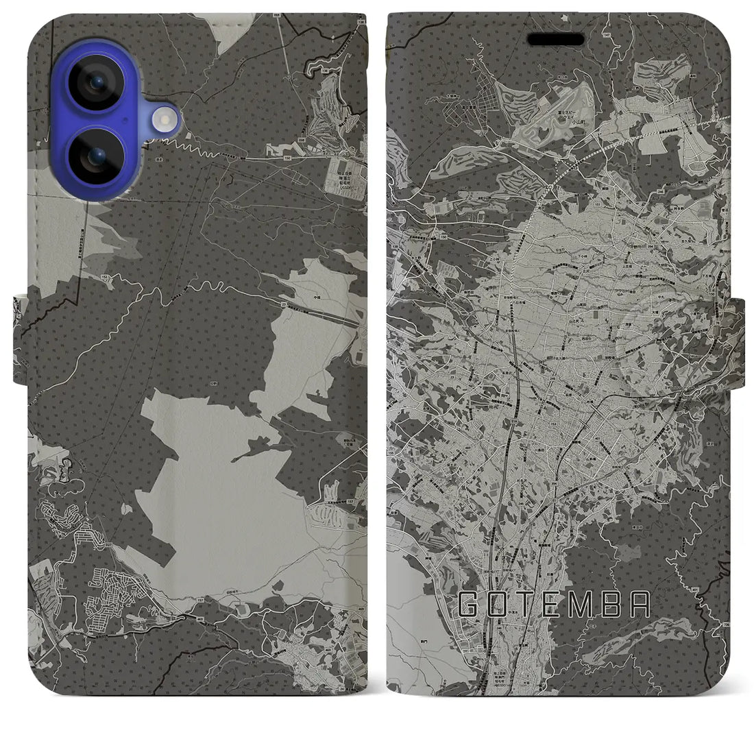 【御殿場(静岡県)】地図柄iPhoneケース(手帳タイプ)モノトーン・iPhone 16 Pro Max 用