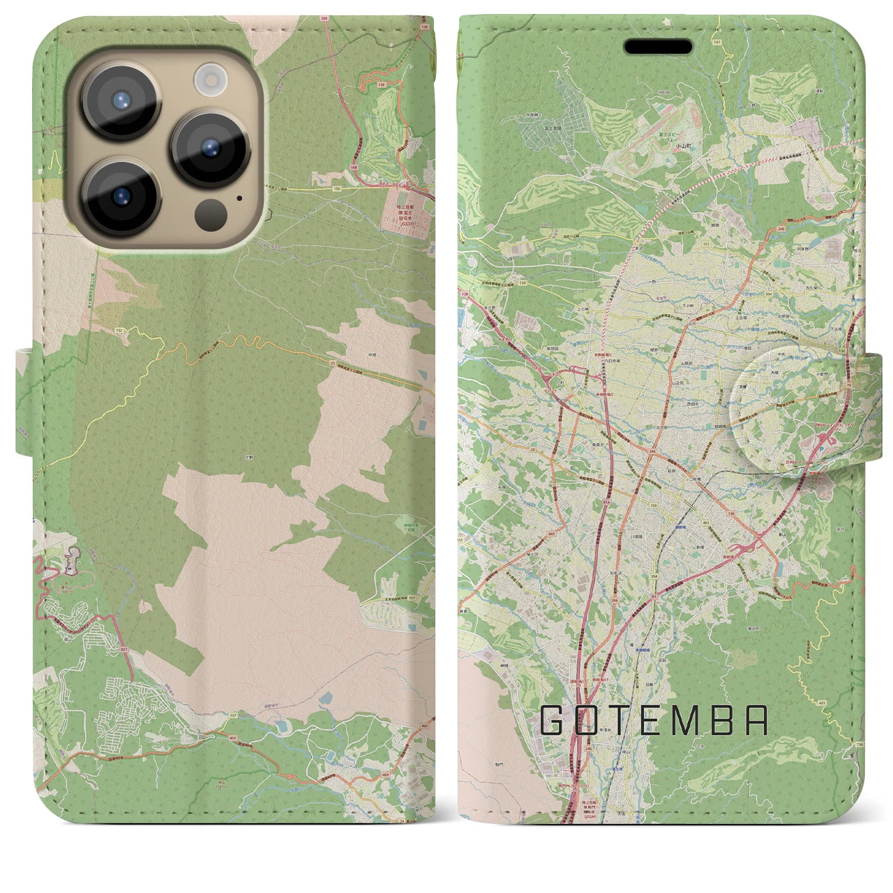 【御殿場】地図柄iPhoneケース（手帳両面タイプ・ナチュラル）iPhone 14 Pro Max 用