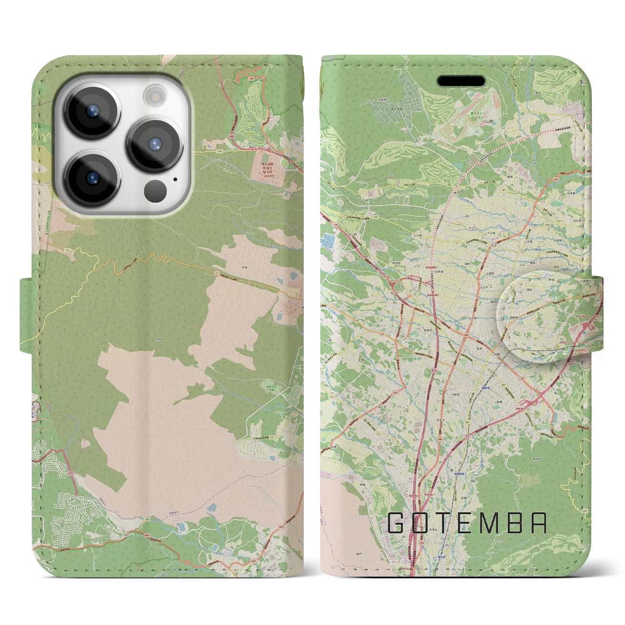 【御殿場】地図柄iPhoneケース（手帳両面タイプ・ナチュラル）iPhone 14 Pro 用