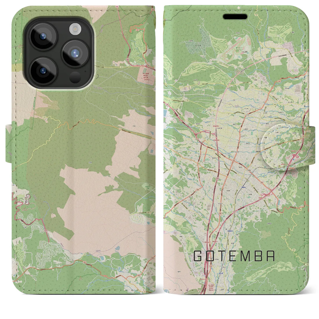 【御殿場】地図柄iPhoneケース（手帳両面タイプ・ナチュラル）iPhone 15 Pro Max 用
