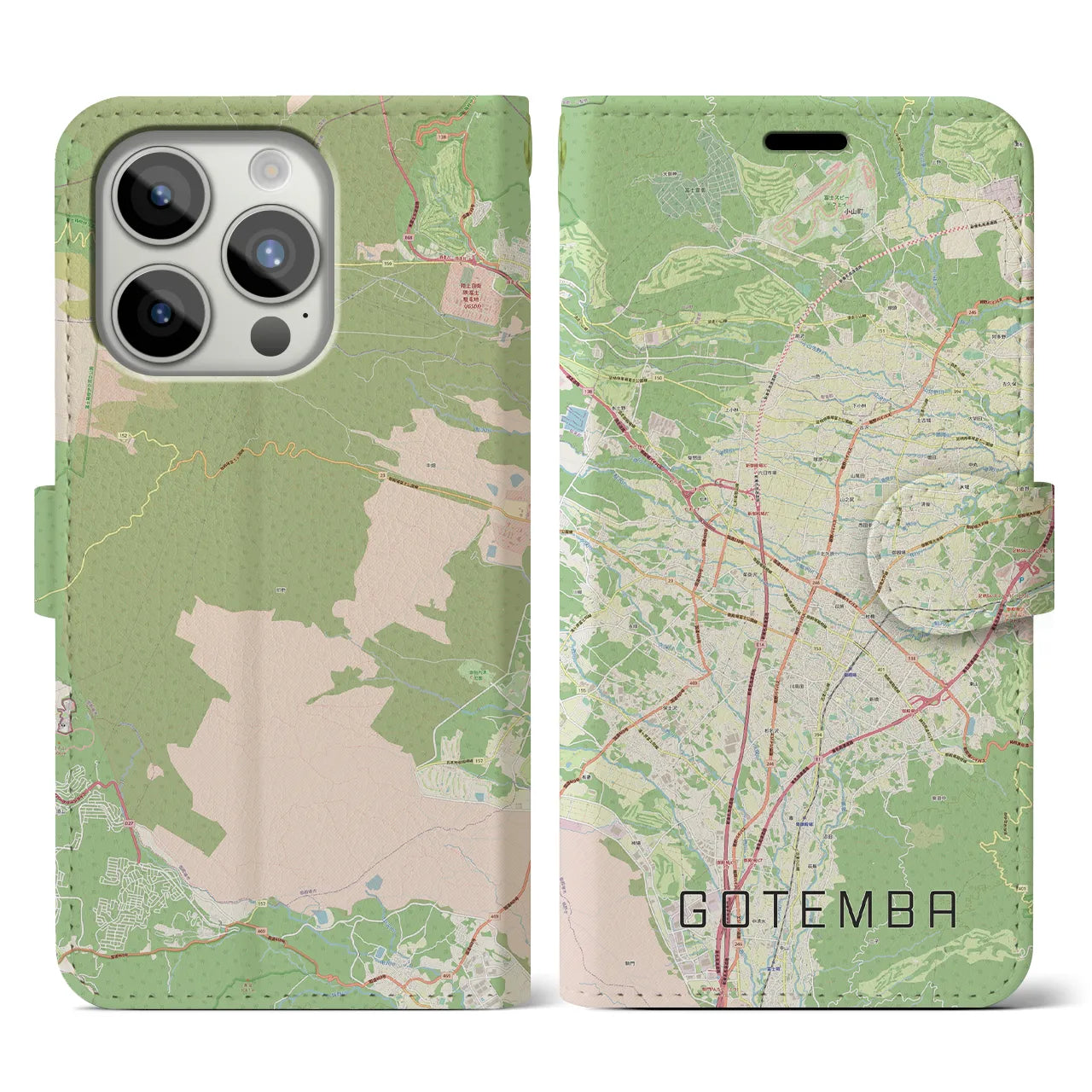 【御殿場】地図柄iPhoneケース（手帳両面タイプ・ナチュラル）iPhone 15 Pro 用