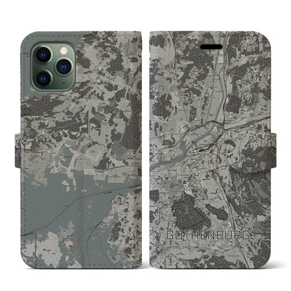【ヨーテボリ（スウェーデン）】地図柄iPhoneケース（手帳タイプ）モノトーン・iPhone 11 Pro 用