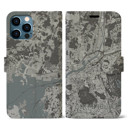 【ヨーテボリ（スウェーデン）】地図柄iPhoneケース（手帳タイプ）モノトーン・iPhone 12 / 12 Pro 用