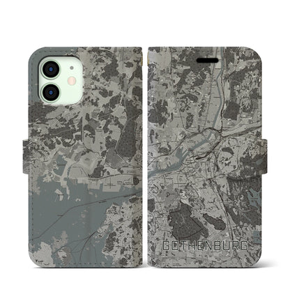 【ヨーテボリ（スウェーデン）】地図柄iPhoneケース（手帳タイプ）モノトーン・iPhone 12 mini 用