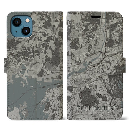 【ヨーテボリ（スウェーデン）】地図柄iPhoneケース（手帳タイプ）モノトーン・iPhone 13 用