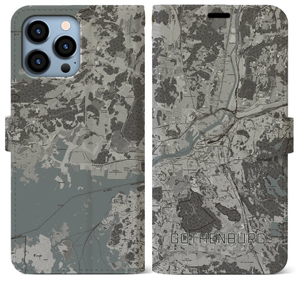 【ヨーテボリ（スウェーデン）】地図柄iPhoneケース（手帳タイプ）モノトーン・iPhone 13 Pro Max 用