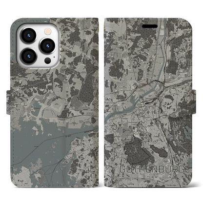 【ヨーテボリ（スウェーデン）】地図柄iPhoneケース（手帳タイプ）モノトーン・iPhone 13 Pro 用