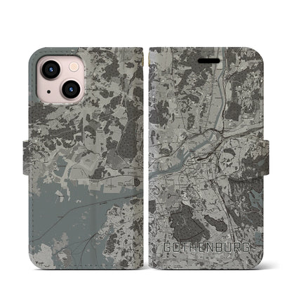 【ヨーテボリ（スウェーデン）】地図柄iPhoneケース（手帳タイプ）モノトーン・iPhone 13 mini 用