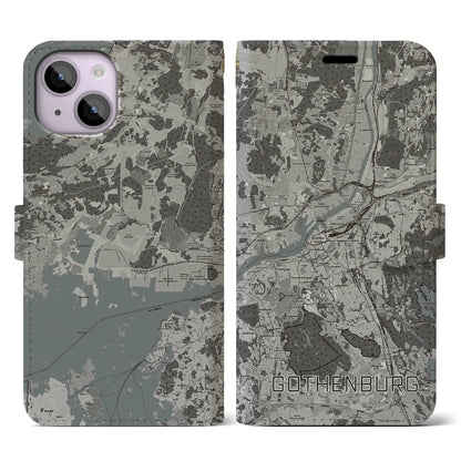 【ヨーテボリ（スウェーデン）】地図柄iPhoneケース（手帳タイプ）モノトーン・iPhone 14 用