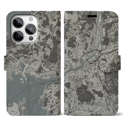 【ヨーテボリ（スウェーデン）】地図柄iPhoneケース（手帳タイプ）モノトーン・iPhone 14 Pro 用