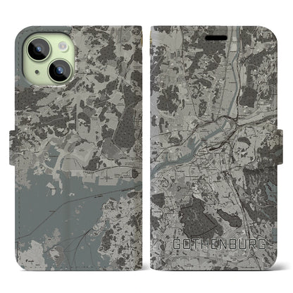 【ヨーテボリ（スウェーデン）】地図柄iPhoneケース（手帳タイプ）モノトーン・iPhone 15 用