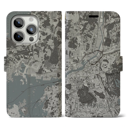 【ヨーテボリ（スウェーデン）】地図柄iPhoneケース（手帳タイプ）モノトーン・iPhone 15 Pro 用