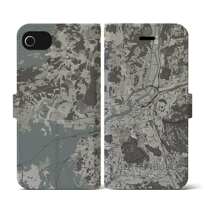 【ヨーテボリ（スウェーデン）】地図柄iPhoneケース（手帳タイプ）モノトーン・iPhone SE（第3 / 第2世代） / 8 / 7 / 6s / 6 用