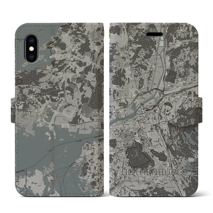 【ヨーテボリ（スウェーデン）】地図柄iPhoneケース（手帳タイプ）モノトーン・iPhone XS / X 用