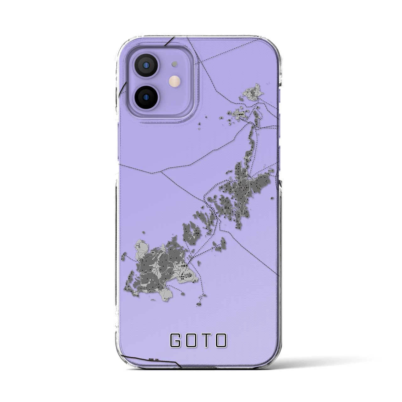 【五島（長崎県）】地図柄iPhoneケース（クリアタイプ）モノトーン・iPhone 12 / 12 Pro 用