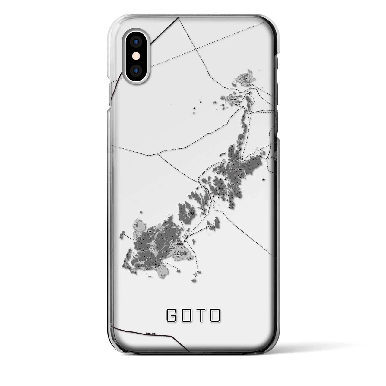 【五島（長崎県）】地図柄iPhoneケース（クリアタイプ）モノトーン・iPhone XS Max 用