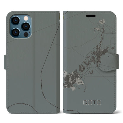 【五島（長崎県）】地図柄iPhoneケース（手帳タイプ）モノトーン・iPhone 12 / 12 Pro 用