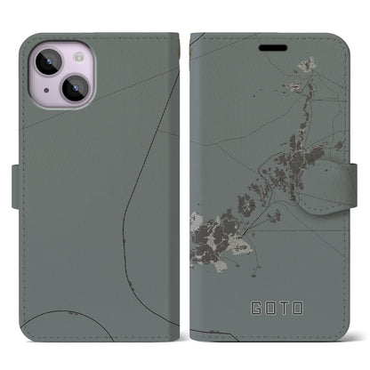 【五島（長崎県）】地図柄iPhoneケース（手帳タイプ）モノトーン・iPhone 14 用