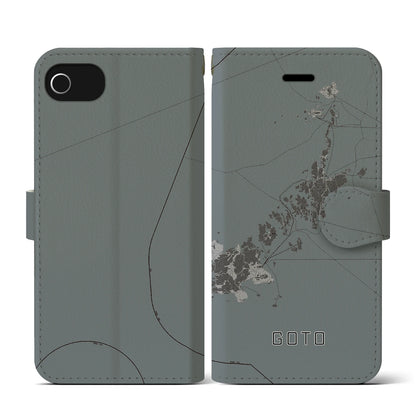 【五島（長崎県）】地図柄iPhoneケース（手帳タイプ）モノトーン・iPhone SE（第3 / 第2世代） / 8 / 7 / 6s / 6 用