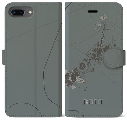 【五島（長崎県）】地図柄iPhoneケース（手帳タイプ）モノトーン・iPhone 8Plus /7Plus / 6sPlus / 6Plus 用