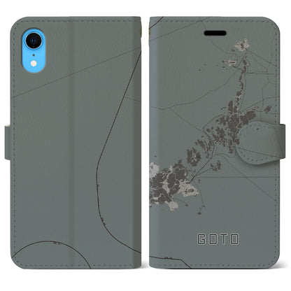 【五島（長崎県）】地図柄iPhoneケース（手帳タイプ）モノトーン・iPhone XR 用