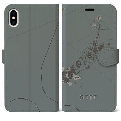 【五島（長崎県）】地図柄iPhoneケース（手帳タイプ）モノトーン・iPhone XS Max 用