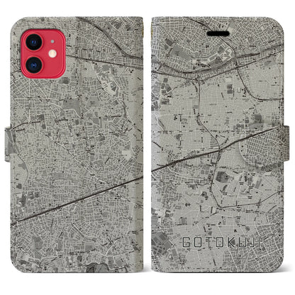 【豪徳寺（東京都）】地図柄iPhoneケース（手帳タイプ）モノトーン・iPhone 11 用