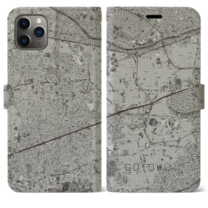 【豪徳寺（東京都）】地図柄iPhoneケース（手帳タイプ）モノトーン・iPhone 11 Pro Max 用