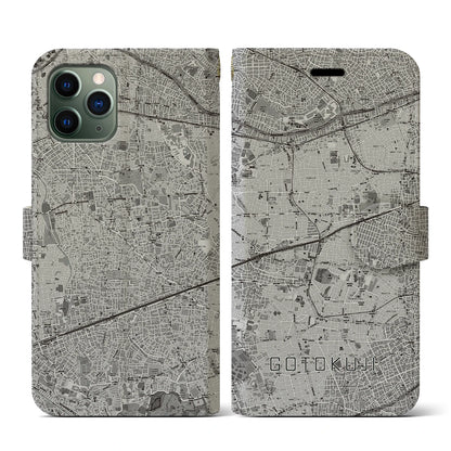 【豪徳寺（東京都）】地図柄iPhoneケース（手帳タイプ）モノトーン・iPhone 11 Pro 用