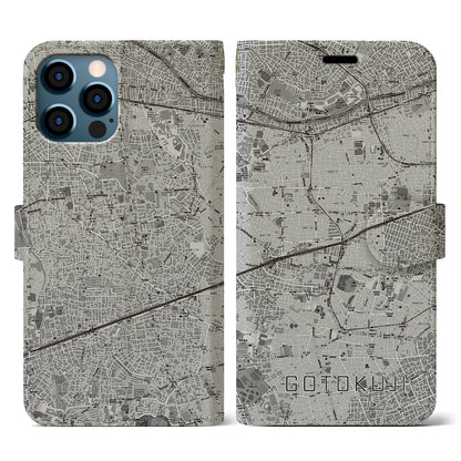 【豪徳寺（東京都）】地図柄iPhoneケース（手帳タイプ）モノトーン・iPhone 12 / 12 Pro 用