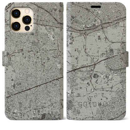 【豪徳寺（東京都）】地図柄iPhoneケース（手帳タイプ）モノトーン・iPhone 12 Pro Max 用