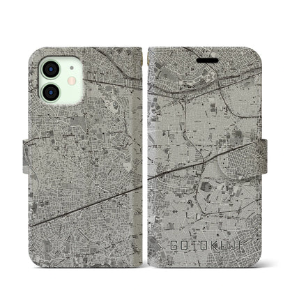 【豪徳寺（東京都）】地図柄iPhoneケース（手帳タイプ）モノトーン・iPhone 12 mini 用