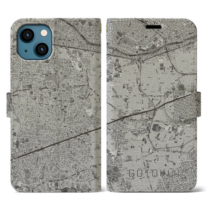 【豪徳寺（東京都）】地図柄iPhoneケース（手帳タイプ）モノトーン・iPhone 13 用