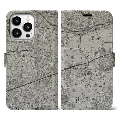 【豪徳寺（東京都）】地図柄iPhoneケース（手帳タイプ）モノトーン・iPhone 13 Pro 用