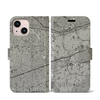 【豪徳寺（東京都）】地図柄iPhoneケース（手帳タイプ）モノトーン・iPhone 13 mini 用