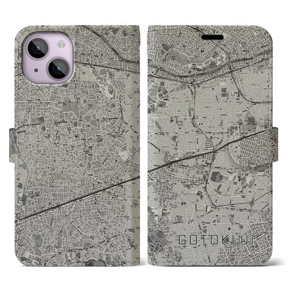 【豪徳寺（東京都）】地図柄iPhoneケース（手帳タイプ）モノトーン・iPhone 14 用