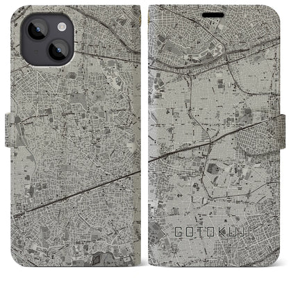 【豪徳寺（東京都）】地図柄iPhoneケース（手帳タイプ）モノトーン・iPhone 14 Plus 用