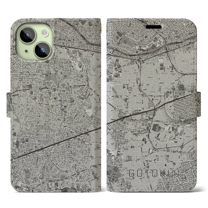 【豪徳寺（東京都）】地図柄iPhoneケース（手帳タイプ）モノトーン・iPhone 15 用