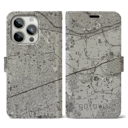 【豪徳寺（東京都）】地図柄iPhoneケース（手帳タイプ）モノトーン・iPhone 15 Pro 用