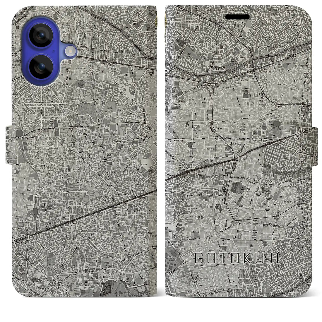 【豪徳寺(東京都)】地図柄iPhoneケース(手帳タイプ)モノトーン・iPhone 16 Pro Max 用