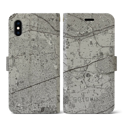 【豪徳寺（東京都）】地図柄iPhoneケース（手帳タイプ）モノトーン・iPhone XS / X 用