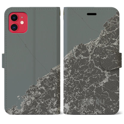 【江津（島根県）】地図柄iPhoneケース（手帳タイプ）モノトーン・iPhone 11 用