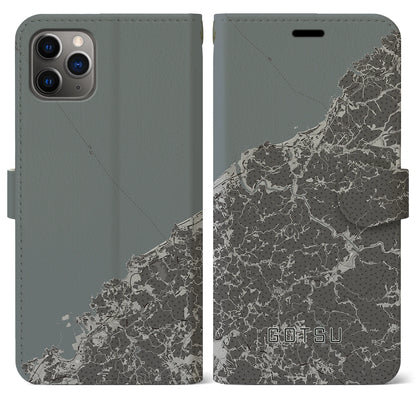 【江津（島根県）】地図柄iPhoneケース（手帳タイプ）モノトーン・iPhone 11 Pro Max 用