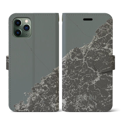 【江津（島根県）】地図柄iPhoneケース（手帳タイプ）モノトーン・iPhone 11 Pro 用