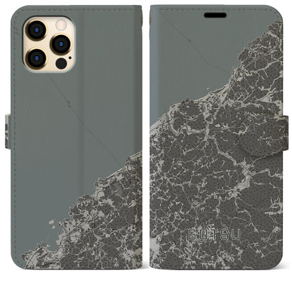 【江津（島根県）】地図柄iPhoneケース（手帳タイプ）モノトーン・iPhone 12 Pro Max 用