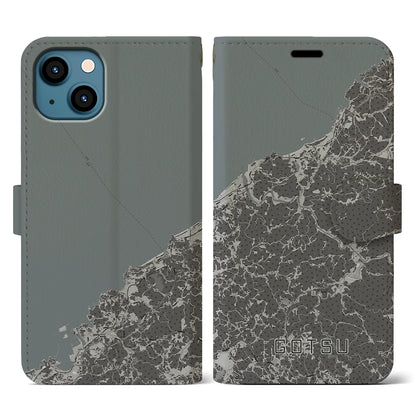 【江津（島根県）】地図柄iPhoneケース（手帳タイプ）モノトーン・iPhone 13 用