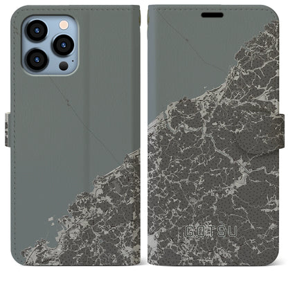 【江津（島根県）】地図柄iPhoneケース（手帳タイプ）モノトーン・iPhone 13 Pro Max 用