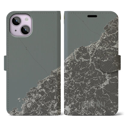 【江津（島根県）】地図柄iPhoneケース（手帳タイプ）モノトーン・iPhone 14 用